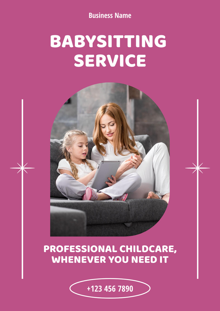 Template di design Compassionate Babysitting Services Offer In pInk Poster