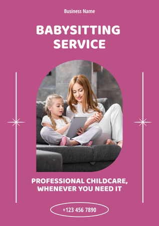 Compassionate Babysitting Services Offer In pInk Poster Design Template