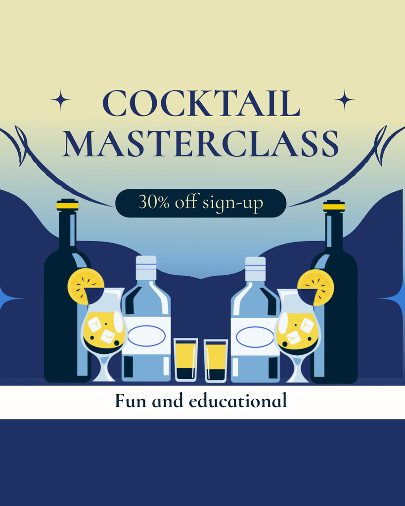Grand Discount on Participation in Cocktail Master Class Instagram Post Vertical Design Template