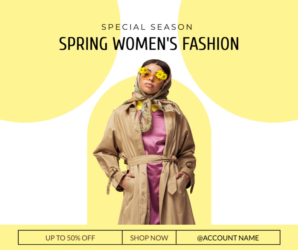 Spring Sale Announcement with Beautiful Stylish Woman Facebook tervezősablon