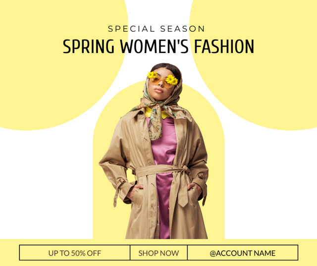 Spring Sale Announcement with Beautiful Stylish Woman Facebook Πρότυπο σχεδίασης