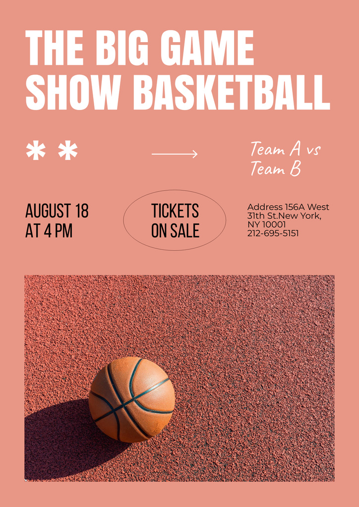 Big Basketball Game Tournament Announcement In Pink Poster – шаблон для дизайна