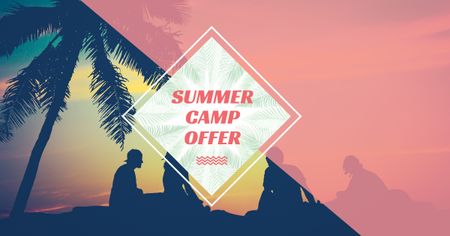 Summer Camp friends at sunset beach Facebook AD Design Template