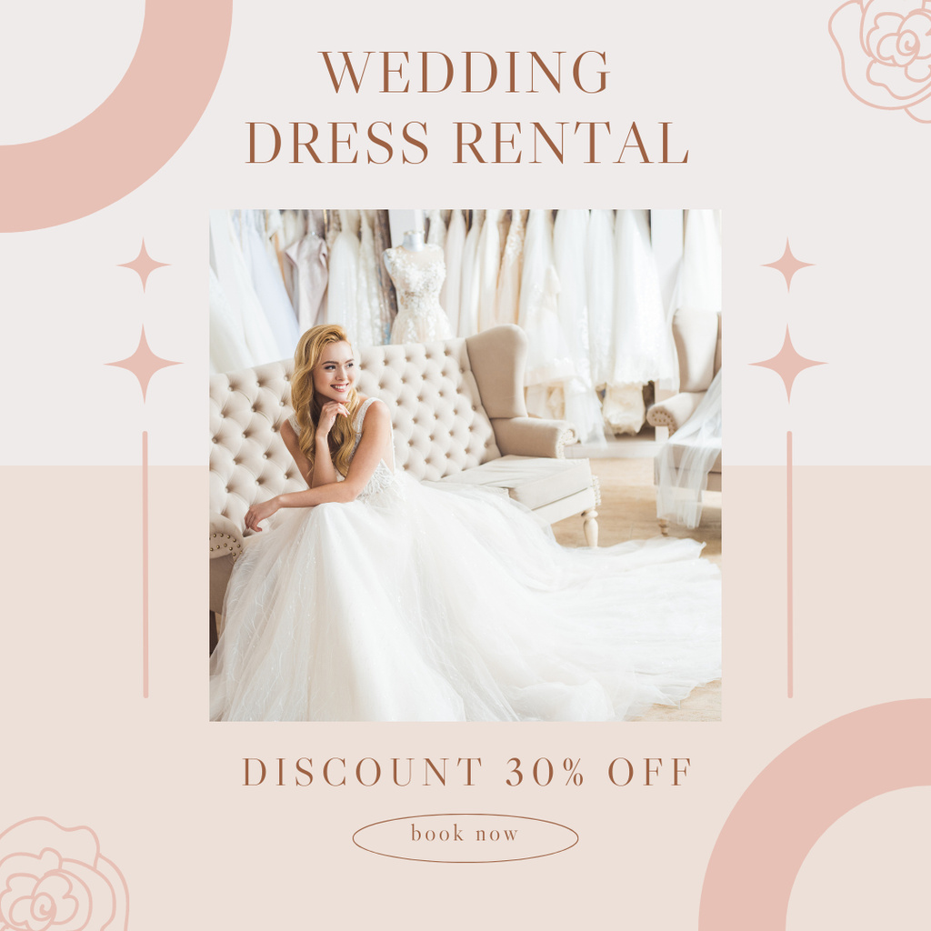 Wedding Dress Rental Offer with Elegant Bride Instagramデザインテンプレート