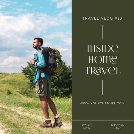 Man with Backpack for Travel Blog Instagram tervezősablon