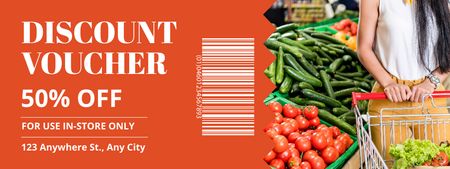 Grocery Store Ad with Cart of Food Coupon Design Template