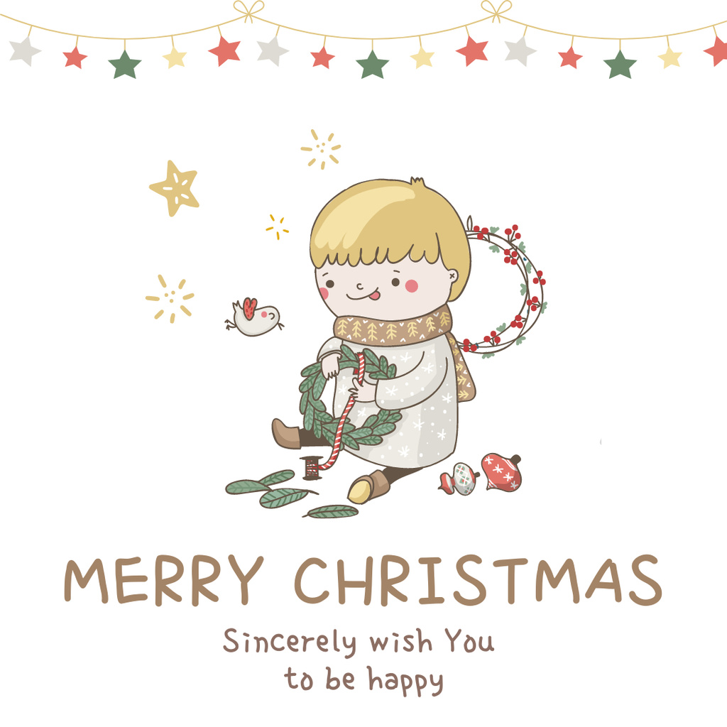 Bright Christmas Holiday Greeting with Cute Boy Instagram Design Template