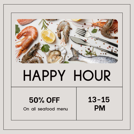 Happy Hour Invitation for Seafood Menu Instagram tervezősablon