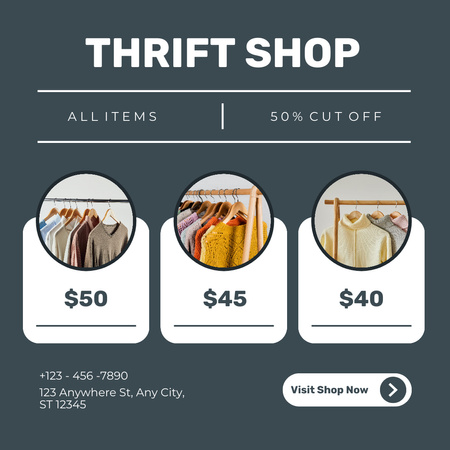 Szablon projektu Thrift shop clothes collage blue Animated Post