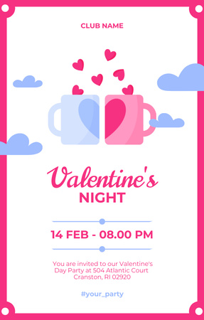 Valentine's Night Party with Cups Invitation 4.6x7.2in Design Template
