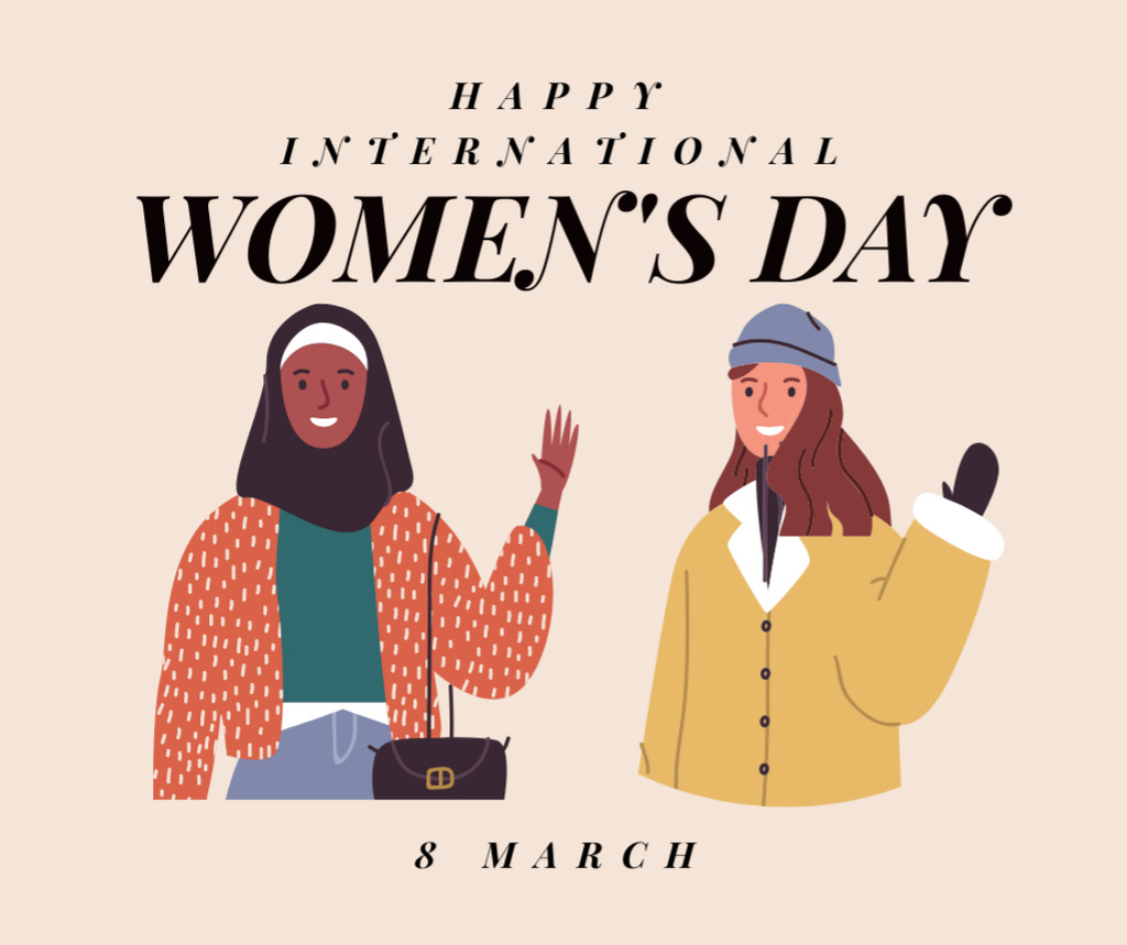 International Women's Day Greeting with Multicultural Women Facebook Tasarım Şablonu