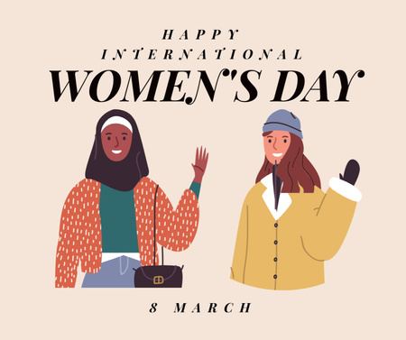 International Women's Day Greeting with Multicultural Women Facebook Design Template
