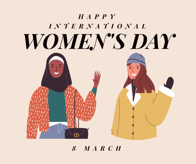 Designvorlage International Women's Day Greeting with Multicultural Women für Facebook