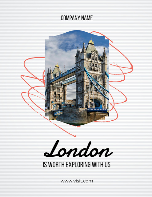 London Tour Offer with Old Bridge Poster 8.5x11in Design Template