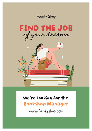 Bookstore Manager Open Position Poster 28x40in Design Template