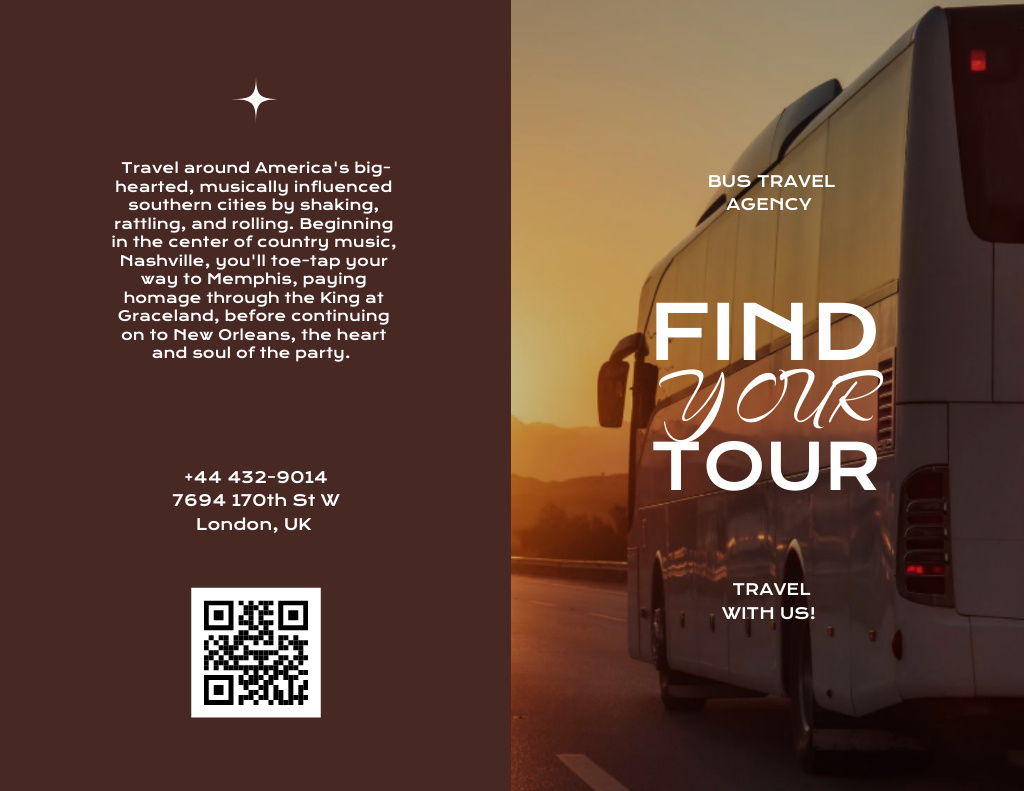 Bus Travel Agency Promo Brochure 8.5x11in Bi-fold Πρότυπο σχεδίασης