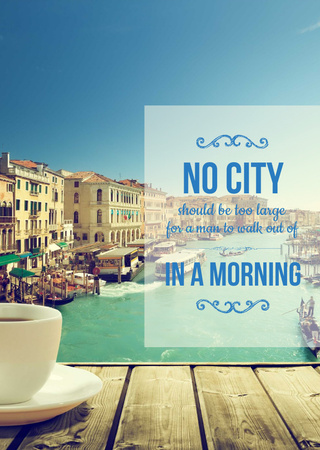 Cup of Coffee On Historical City View Postcard A6 Vertical Design Template