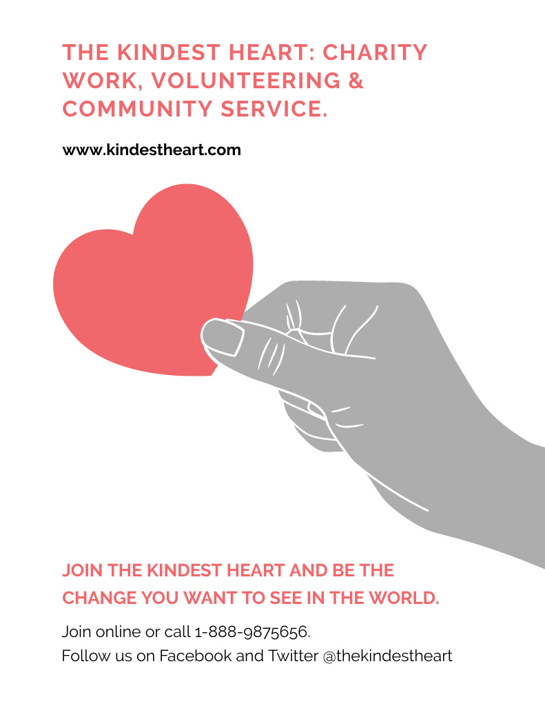 Ontwerpsjabloon van Flyer 8.5x11in van Announcement of Charity Event with Hand with Heart