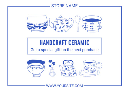 Template di design Offerta di utensili da cucina in ceramica artigianale in bianco Card