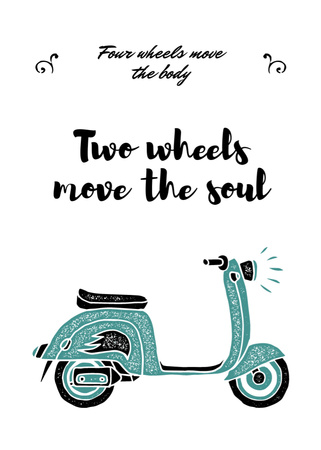 Two Wheels Quote With Vintage Scooter Postcard 5x7in Vertical Design Template