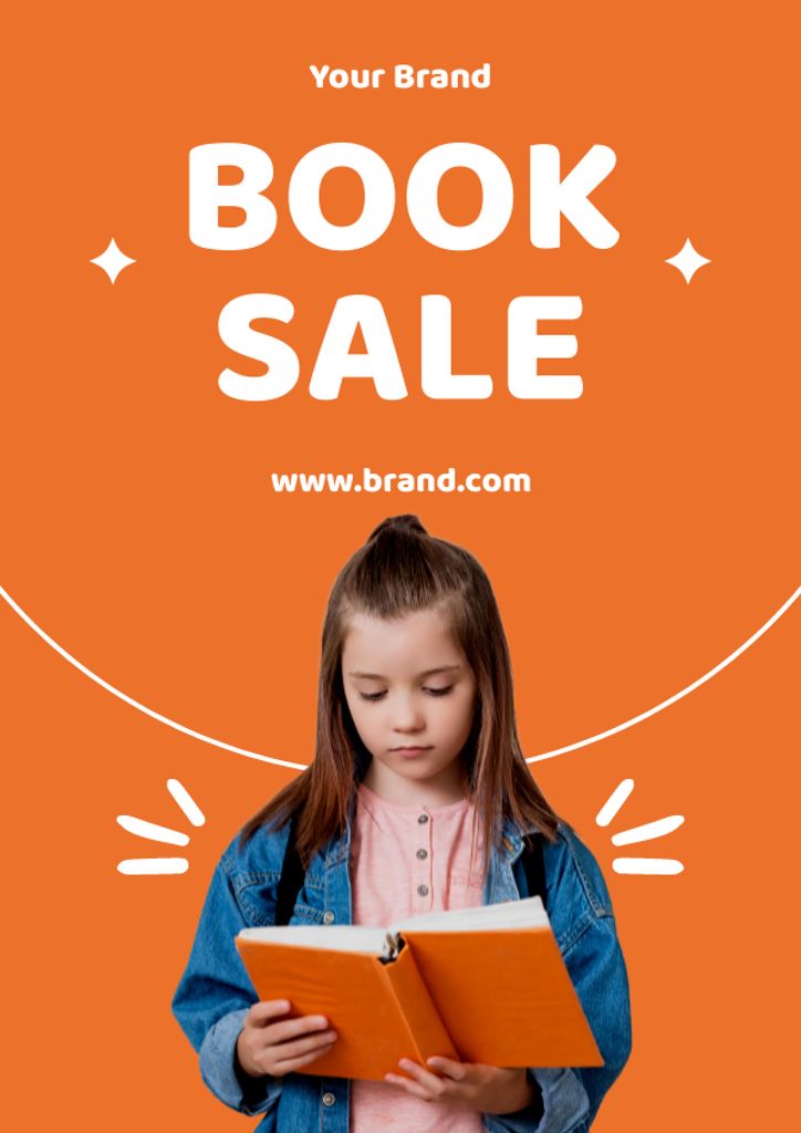 Cute Little Girl Reading Book A4 – шаблон для дизайну