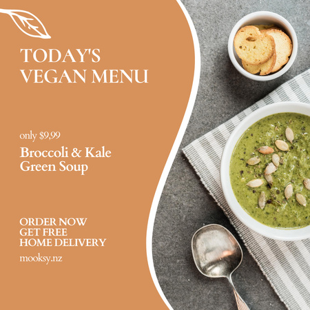 Vegan Menu Ad with Green Soup Instagram AD Design Template
