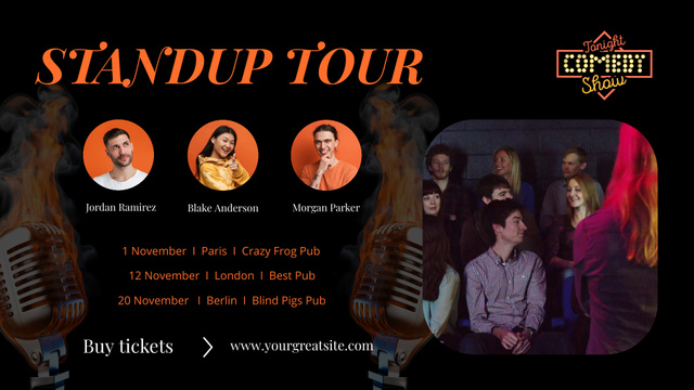 Vibrant Stand-Up Tour Announcement With Comedians Full HD video Design Template