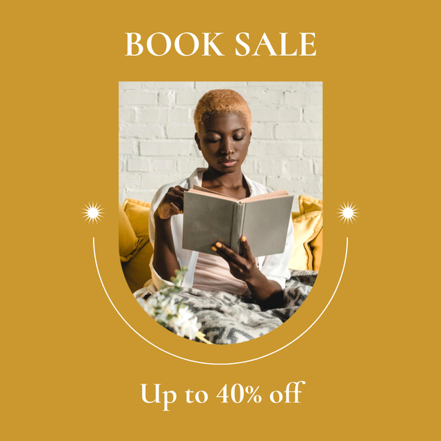 Book Sale Ad with Lady Reading Instagram Modelo de Design