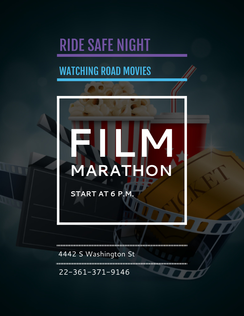 Movie Marathon Announcement with Popcorn Flyer 8.5x11in Design Template