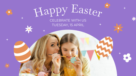 Cheerful Mom and Daughter Preparing for Easter FB event cover Design Template