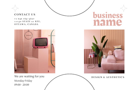 Template di design offerta interior design con accogliente rosa vintage room Brochure 11x17in Bi-fold