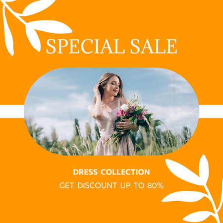 Special Spring Sale with Woman with Bouquet of Flowers Instagram AD Design Template