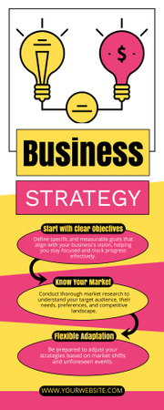 Designvorlage Tipps zur Geschäftsstrategie mit Illustration von Glühbirnen für Infographic