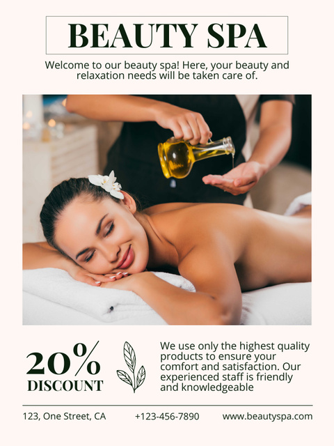 Young Woman Having Massage Therapy with Body Oil Poster US – шаблон для дизайна