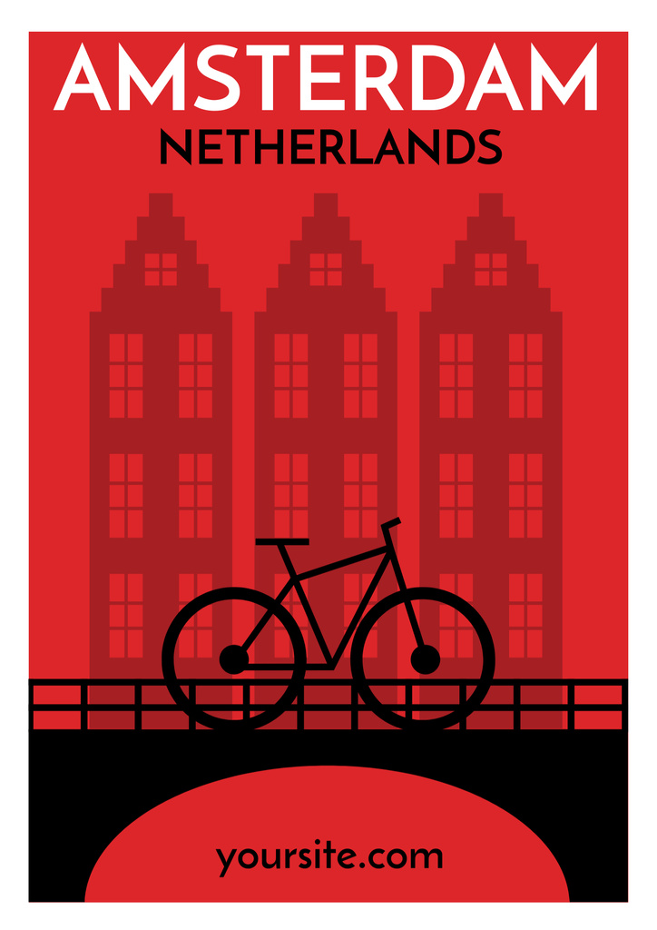 Amsterdam Buildings Silhouettes on Red Poster B2 Πρότυπο σχεδίασης