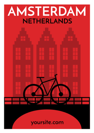 Amsterdam Buildings Silhouettes on Red Poster B2 Tasarım Şablonu
