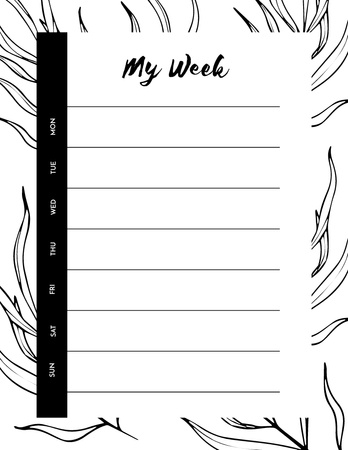 Weekly Plan with Tree Branches in Black Notepad 8.5x11in Design Template