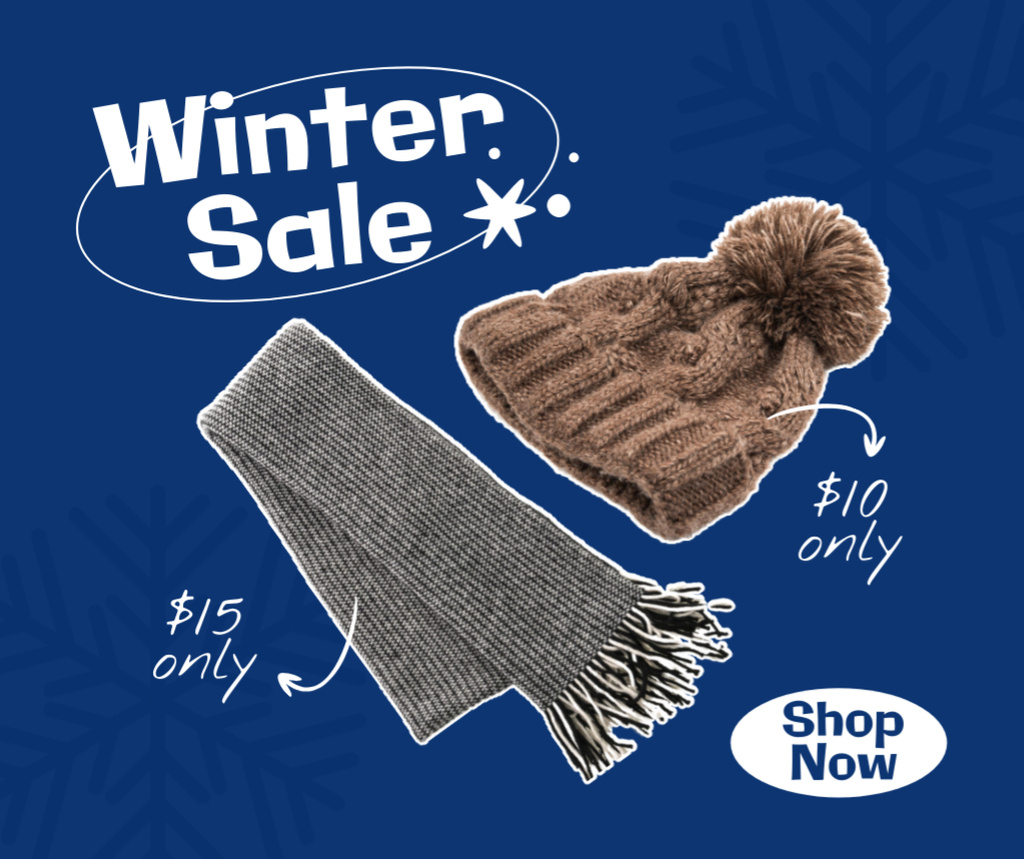 Platilla de diseño Winter Sale Announcement for Hats and Scarves Facebook