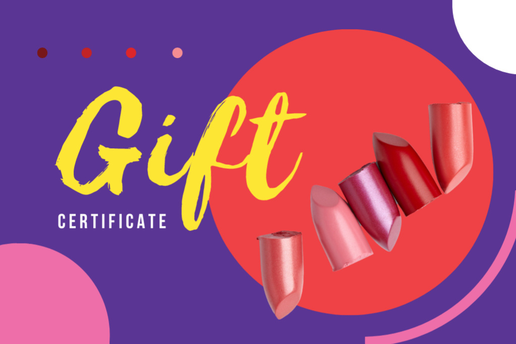 Ontwerpsjabloon van Gift Certificate van Gift Card with Lipsticks in Bowl