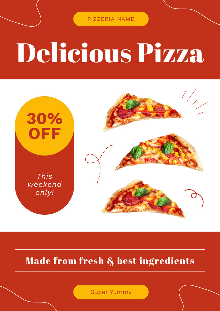 Discount Offer on Delicious Pizza Slices Posterデザインテンプレート