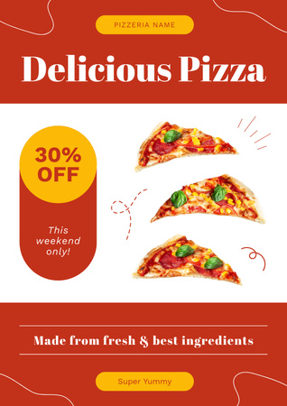 Discount Offer on Delicious Pizza Slices Poster Design Template