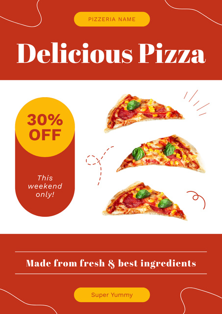 Plantilla de diseño de Discount Offer on Delicious Pizza Slices Poster 