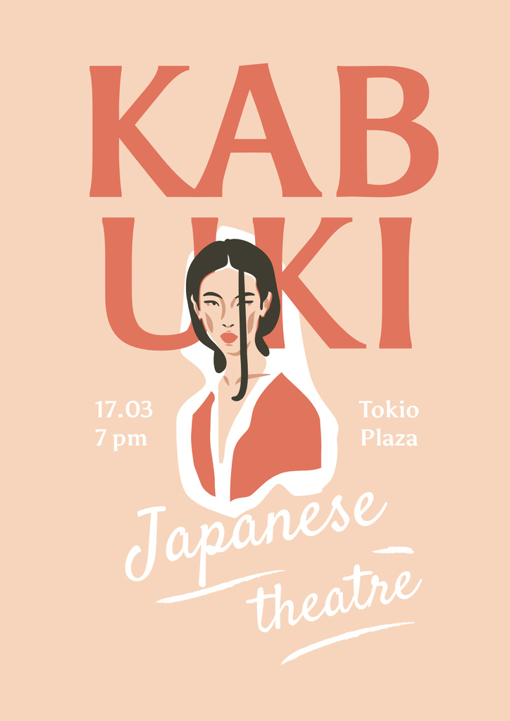 Theatrical Performance Announcement with Illustration of Asian Woman Posterデザインテンプレート