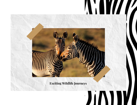 Wild Zebras In Nature And Wildlife Journeys Promotion Postcard 4.2x5.5in Design Template