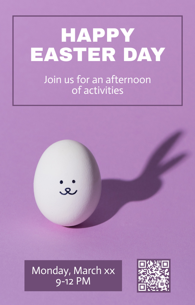 Easter Celebration Announcement with White Egg on Purple Invitation 4.6x7.2in Šablona návrhu