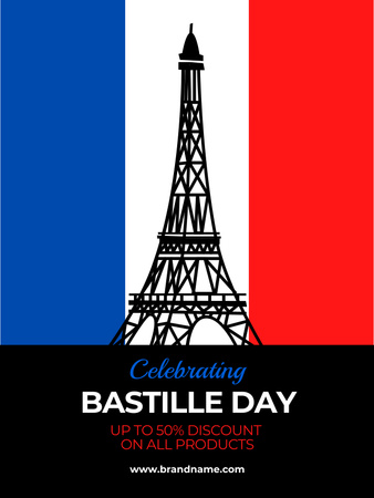 Happy Bastille Day Greeting with Eiffel Tower Poster US – шаблон для дизайна