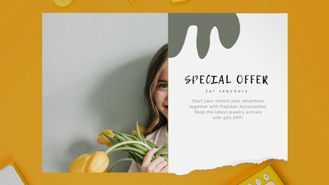 Back to School Offer Girl with Tulips Bouquet Full HD video Design Template