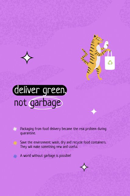 Waste Sorting Motivation with Cute Tiger holding Eco Bag Tumblr Design Template