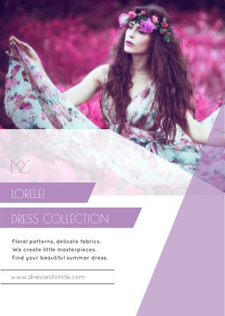 Template di design Fashion Ad with Woman in Floral Dress Flayer