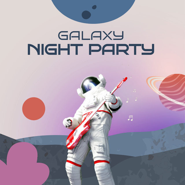 Night Party Invitation with Guitarist in Astronaut Suit Animated Post Design Template